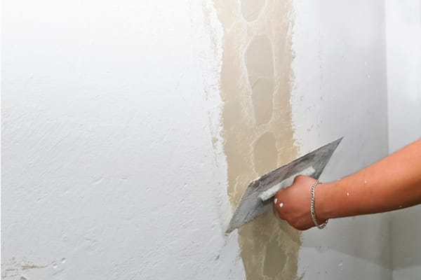 下地から整えて行う壁面の補修作業の様子